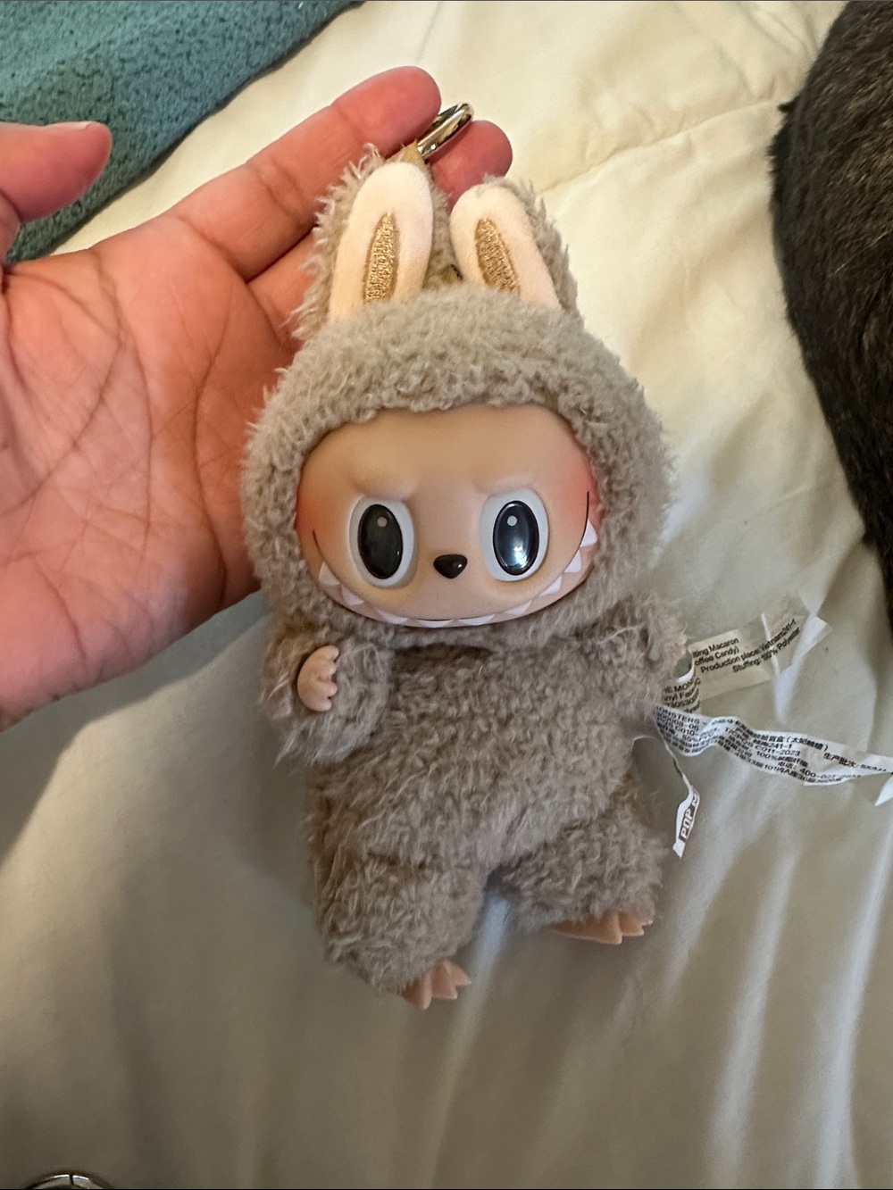 Plush Grey Bunny Costume Keychain Pet Toy